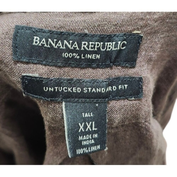 Banana Republic 100% Linen Button Up Shirt Brown XXL Tall Untucked Standard Fit - Picture 5 of 9